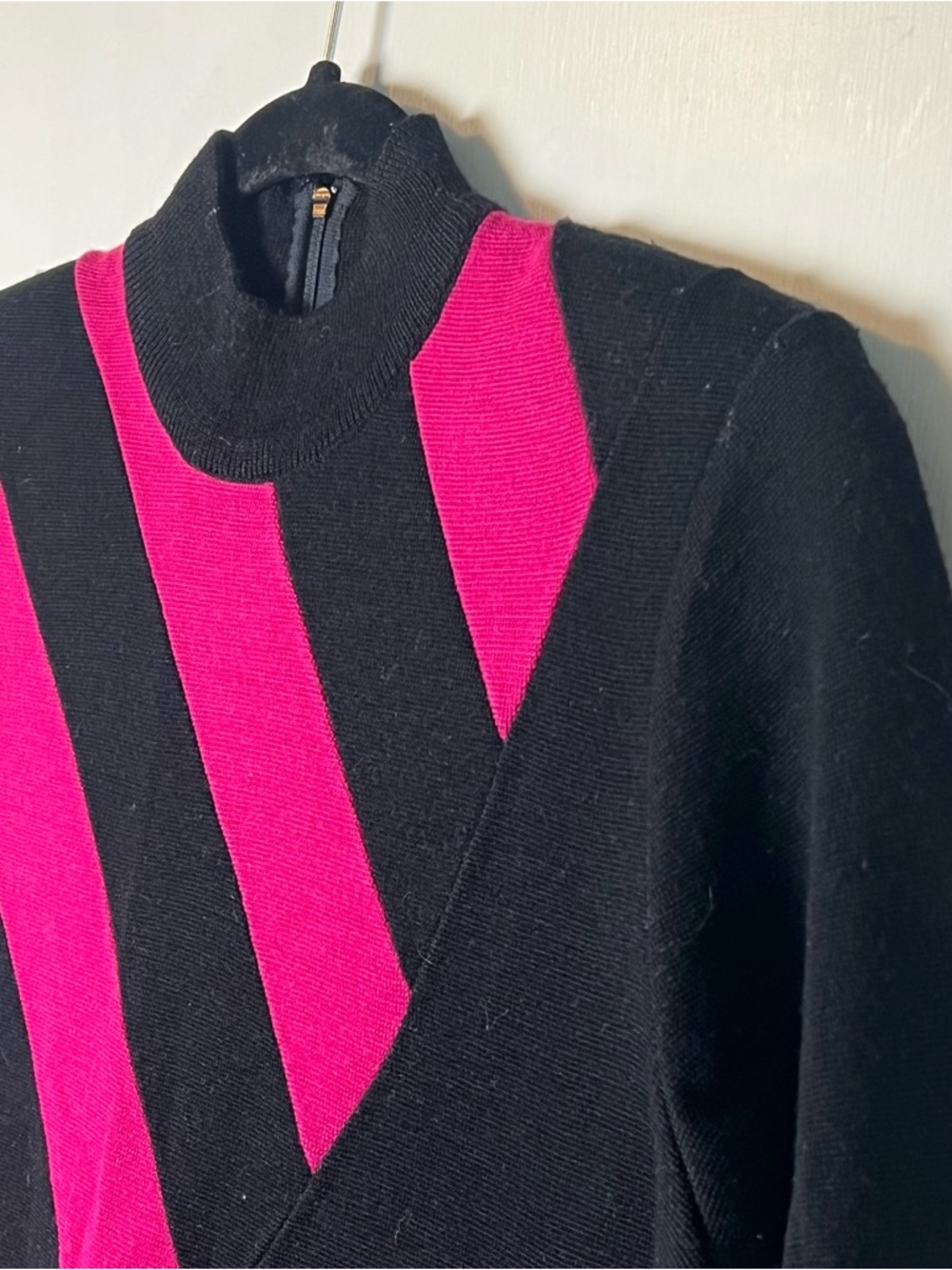 VTG 80s Outlander Studio Colorblock Diagonal Stripe Sweater Dress Sz M Black - Picture 4 of 6